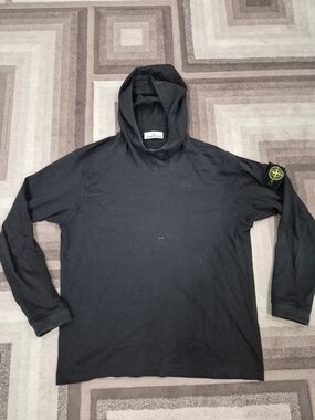 Stone Island Black Hooded Used Long-Sleeve Shirt Size Small